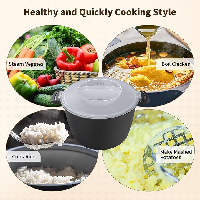 Professional Large Micro Cookware 3 Quart Microwave Rice Cooker Microwave Steamer for Vegetables Safe as Mixing and Serving Bowls Food Storage Container Cooker for Microwave- BPA Free Dishwasher
