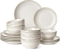 LE TAUCI Dinnerware Sets for 6 18 Piece Ceramic Dish Set with Plates and Bowls | Oven/Dishwasher/Microwave Safe | Ideal for Housewarming | Reactive Beige (10 Plate+8 Dish+27oz Bowl)