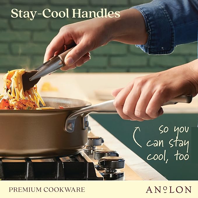 Anolon Ascend Hard Anodized Nonstick Cookware/Pots and Pans Set - Good for All Stovetops (Gas Glass Top Electric &amp Induction) Dishwasher &amp Oven Safe with Stainless Steel Handles 10 Piece -