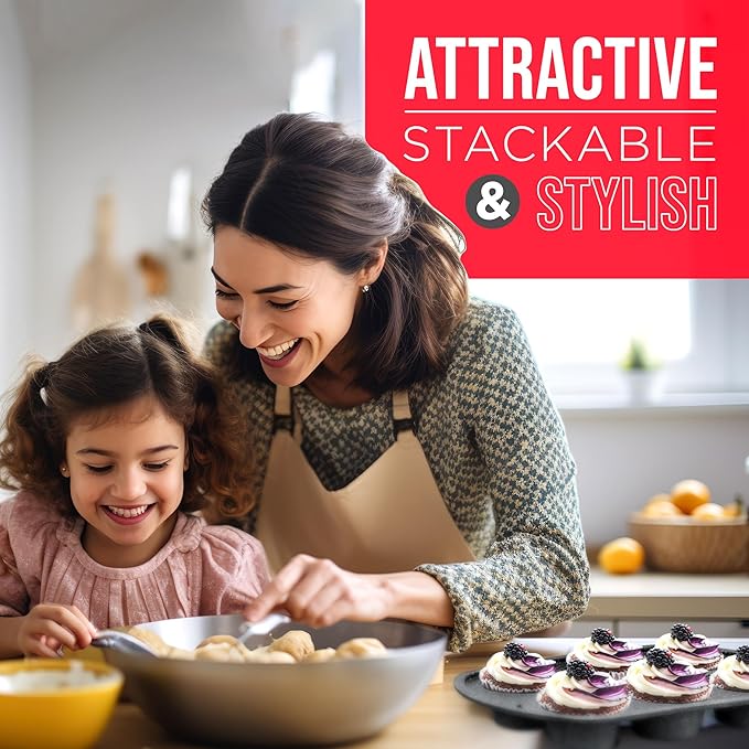 Bakken-Swiss Detachable 15-Piece Cookware Set – Granite Non-Stick – Eco-Friendly &amp Bakeware Set – 6 Piece – Stackable Deluxe Non-Stick Baking Pans for Professional and Home Cooking