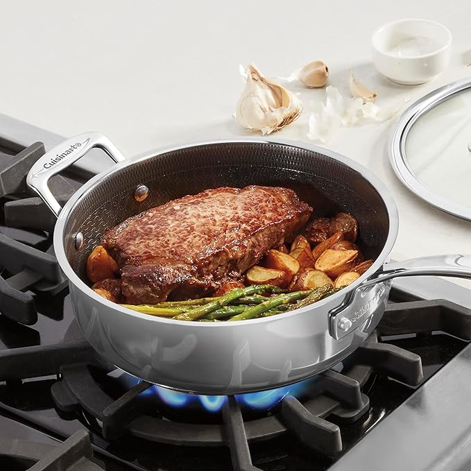 Cuisinart FusionPlus Hybrid Nonstick Stainless Steel Cookware 3.5-Quart Sauté Pan with Cover and Helper PFAS-Free PURELYSEAR Ceramic Technology Scratch Proof Cool Grip Handles Dishwasher Safe