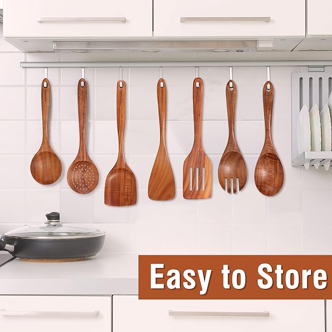 Wooden Spoons for Cooking Wooden Utensils for Cooking Natural Teak Wooden Kitchen Utensils Set Comfort Grip(9 PCS SET GIFT BOX)