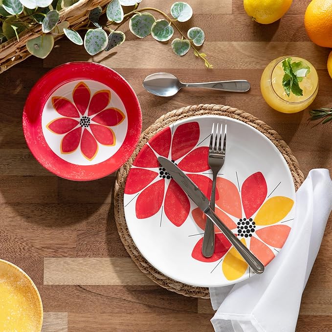 Larder &amp Vine 12-Piece Melamine Dinnerware Set: Durable Lightweight Break-Resistant Plates &amp Bowls – Stylish Non-Toxic Dishwasher Safe – Ideal for Everyday Use Indoor &amp Outdoor Dining