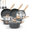 Black13 Pieces Pots and Pans Set Nonstick Cookware Set Granite Cooking Set Kitchen Induction Cookware with Frying Pans Saucepans Steamer Silicone Tools Set