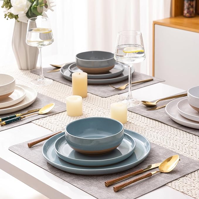 AmorArc Ceramic Dinnerware Sets for 8 24 Pieces Handpainted Plates and Bowls Set with Rustic Terracotta Underside Scratch Resistant Stoneware Dishes Set Dishwasher &amp Microwave Safe Multi-Color
