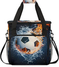 Soccer Ball On Fire And Water Travel Coffee Maker Carrying Bag Large Organizer Storage Tote Bag Insulated Reusable Cooler Grocery Bags