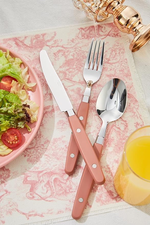 ANNOVA Silverware Set Retro/Rivet Colorful Stainless Steel Tableware Kitchen Flatware Set Utensils Includes Dinner Knives Forks Spoons Salad Forks &amp Dessert Spoons (Brown 20 Pieces)