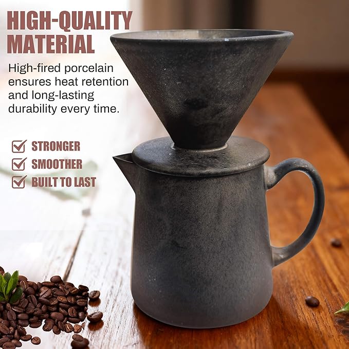 Ceramic Pour Over Coffee Maker Dripper - Uses Standard #2 &amp #4 Paper Filters 450ml/15oz Rusty Barista Style for Home &amp Office