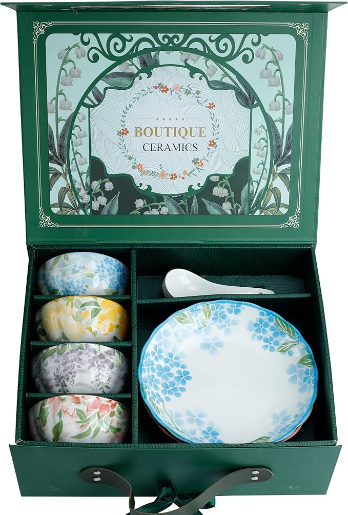 Porcelain Dinnerware Set of 2 10-Piece Plates &amp Bowls for Family Microwave &amp Dishwasher Safe Luxury Gift Box Packaging