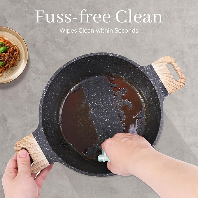 23Pcs Pots and Pans Set Non Stick Kitchen Cookware Sets Granite Induction Cookware Non Stick Cooking Set w/Frying Pans Saucepans Griddle EggPan (Black)