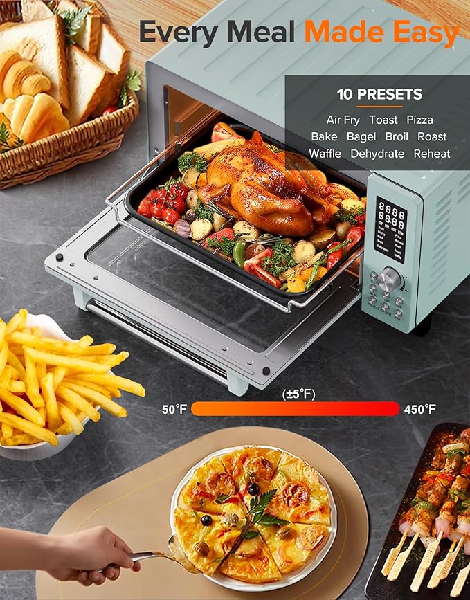 Nuwave Bravo Pro Smart Air Fryer Toaster Oven Combo Airfryer Convection Oven Countertop 10-in-1 Functions with Quicker &amp Even Crisp Technology 1800W 50-450°F PFAS-Free 21QT Mint
