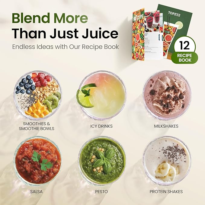 TOPZEE Personal Smoothie Blender 1000W Single-Serve Blender with 24oz To-Go Cup Twist-On Start/Stop for Protein Shakes &amp Smoothies Compact Countertop Blender Black