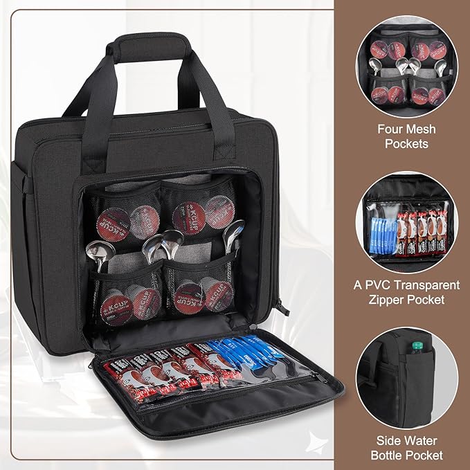 Portable Carrying Coffee Maker Travel Bag Match for Keurig K-Slim//K-Iced Plus Single Serve Coffee Machine Travel Bag with Padded Shoulder Straps Includes Multiple Storage Bags Black