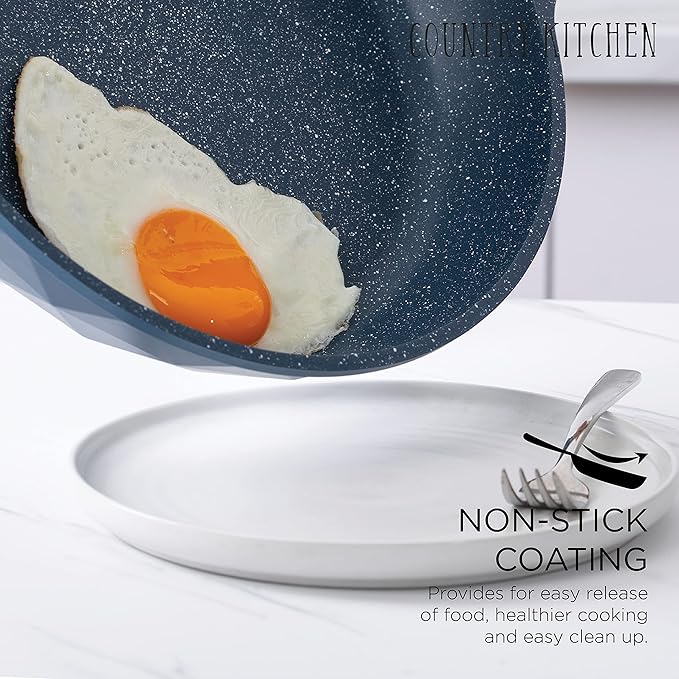 Country Kitchen Non-Stick Cast Aluminum Cookware Set - Durable Kitchen Cookware for Everyday Cooking Navy Diamond 11 Pc.