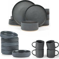 Famiware Dinnerware Set for 4 (12 Piece) and Coffee Mug Set for 4 (12 oz) - Matte Dark Charcoal