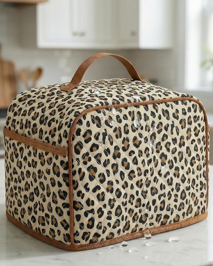 Deosk Toaster Cover 4 slice With 2 Pockets &amp Thickened Sponge Oxford Toaster Covers For 4 Slice Wide Slot and Kitchen Use 12 x 10 x 7.5 (LargeLeopard）