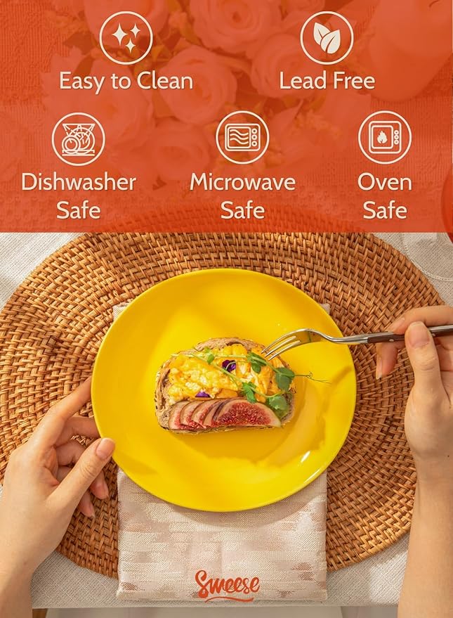 Sweese 7.8 Inch Porcelain Dessert Plates Set of 6 - Dishwasher Microwave Oven Safe Chip-Resistant - Rainbow Palette