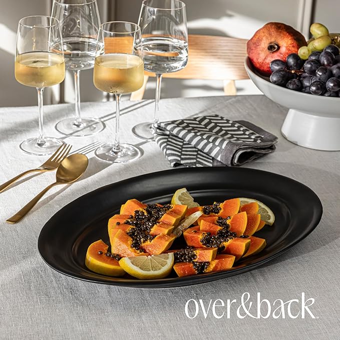 over&ampback Rim Stoneware Serving Platter - Elegant 1-Piece Oval Serving Platter to Complete Your Kitchen Set - 16 L x 10.8 W Semi-Matte Black