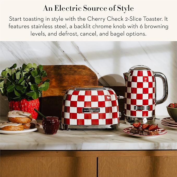 MACKENZIE-CHILDS 2-Slice Toaster Decorative Toaster for Kitchen Red-and-White Cherry Check
