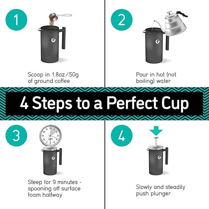 Coffee Gator French Press Coffee Maker 34oz Silver and Coffee Canister - 22oz Airtight Stainless Steel Kitchen Food