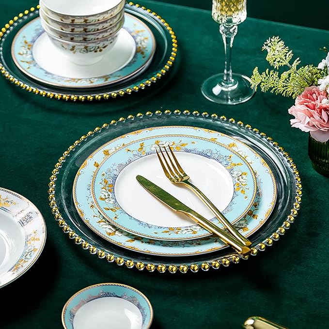 18 Piece Bone China Dinnerware Set for 4 People Handmade Flower Ceramics Dinner Sets Plates and Bowls Sets for 4 Gift for Porcelain Tableware Set Oven Microwave &amp