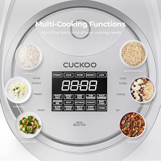 CUCKOO CR-1020F | 10-Cup (Uncooked) Micom Rice Cooker | 16 Menu Options: White Rice Brown Rice &amp More Nonstick Inner Pot Designed in Korea | White (Renewed)