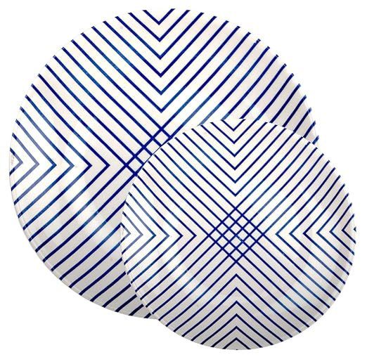Melange Porcelain 16-Piece Dinnerware Set | Indigo Checks Collection | Service for 4| Microwave Dishwasher &amp Oven Safe | Dinner Plate Salad Plate Soup Bowl &amp Mug (4 Each)