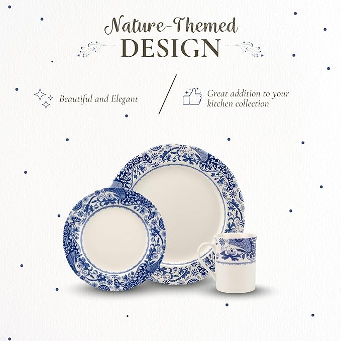 Spode Blue Italian Brocato 12 Piece Dinnerware Set | Service for 4 | Dinner Plate Salad Plate and Mug | Made of Fine Earthenware | Microwave and Dishwasher Safe
