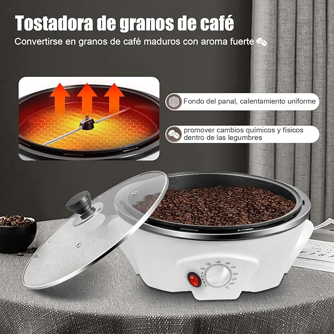 Coffee Roaster Machine for Home Use Electric Coffee Bean Baker Adjustable Temperature 32 to 464℉ 1.1 Pounds Capacity for Cafe Shop Nut Peanut Black Bean Soybeans 110V 800W