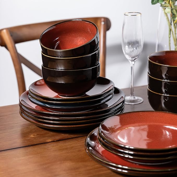 Ceramic Dinnerware Sets of 6Plates and Bowls SetsHandmade Reactive Glaze Dishes SetChip Resistant and Scratch Resistant | Oven&ampDishwasher &amp Microwave SafeService for 6-Green (30PCS)