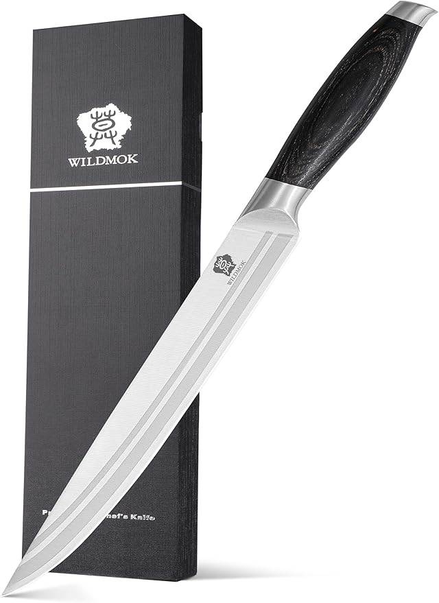 WILDMOK Carving Knife 8 Inch Profession Meat Cutting Knife German Stainless Steel BBQ Knife with Ergonomic Handle Gifts Packed