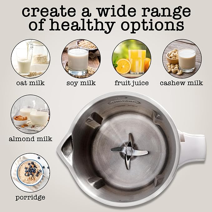 Rae Dunn 8-in-1 Nut &amp Plant Milk Maker – Almond Oat Soy &amp More – 800ml Cold / 700ml Hot – Automatic Delay Start Self-Clean – Includes Stirrer Measuring Cup &amp Brush Cream