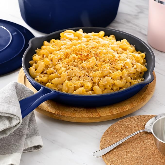 MegaChef 7 Piece Enameled Cast Iron Cookware Set in Blue