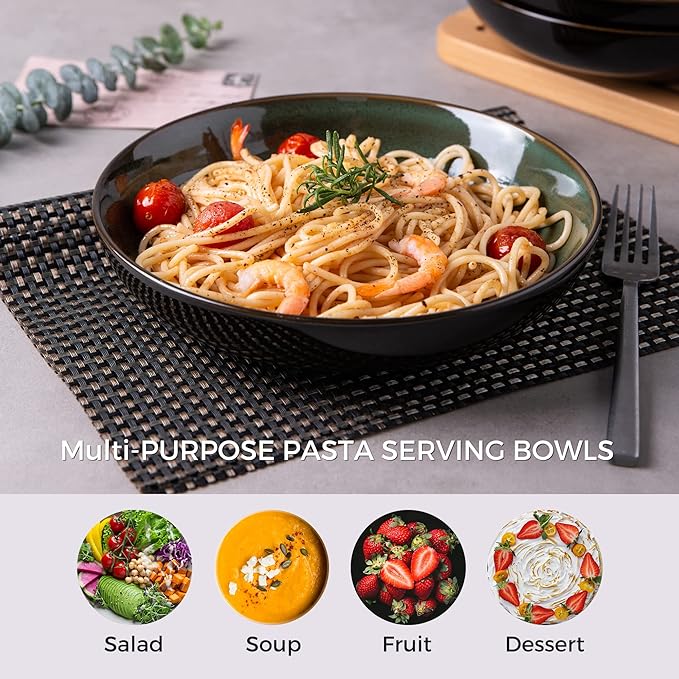 LERATIO Ceramic Dinnerware Sets for 8with pasta bowlsHandmade Reactive Glaze Dishes SetChip Resistant and Scratch Resistant | Oven&ampDishwasher &amp Microwave Safe-Blue(30PCS)