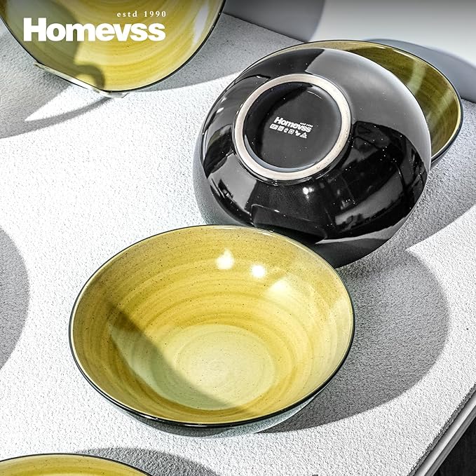 Sonoma 16 Piece Stoneware Dinner Set Outside Black + Inside Handpainted Color Green with Black speckle