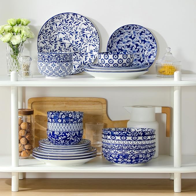 vancasso SELENE Plates and Bowls Set for 6 24 Pieces Dinnerware Sets and 6 oz Ceramic Ramekins Set of 6 Microwave &amp Dishwasher Safe