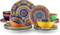 vancasso 18 Pieces Plates and Bowls Set Bohemian Style Dinnerware Sets Service for 6 Porcelain Boho Dishes Set for Kitchen Housewaring Gift Dishwasher and Microwave Safe Series KRVI