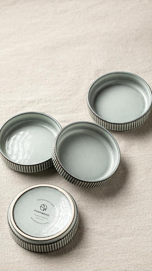 Famiware Dinnerware Set for 4 (12 Piece) and 7.5 Paste Bowl Set (4 Piece) and 4oz Dipping Bowl Set (6 Piece) - Star Stoneware Dishes - Smoky Blue