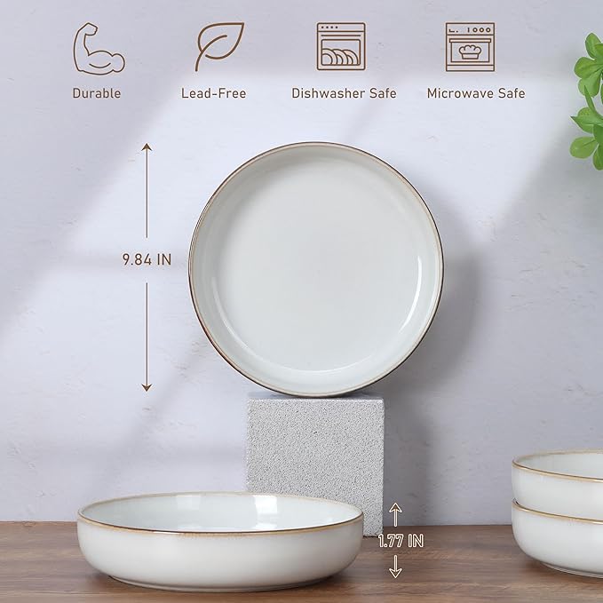 E-far Dinnerware Sets for 4 16-Piece Stoneware Plates and Bowls Set Reactive Glaze Dishes Dinning Ware Set Chip &amp Scratch Resistant Microwave &amp Dishwasher Safe - Seashell White