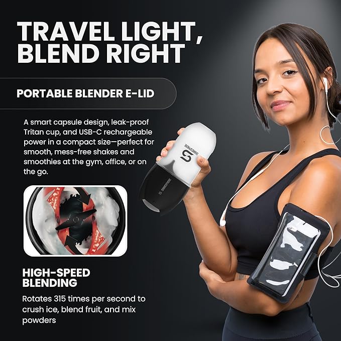 SHAKESPHERE Portable Blender for Shakes and Smoothies – 19oz Electric Personal Blender with Clear Tritan Cup USB-C Rechargeable Compact and Powerful for Travel Gym and Workout – Black