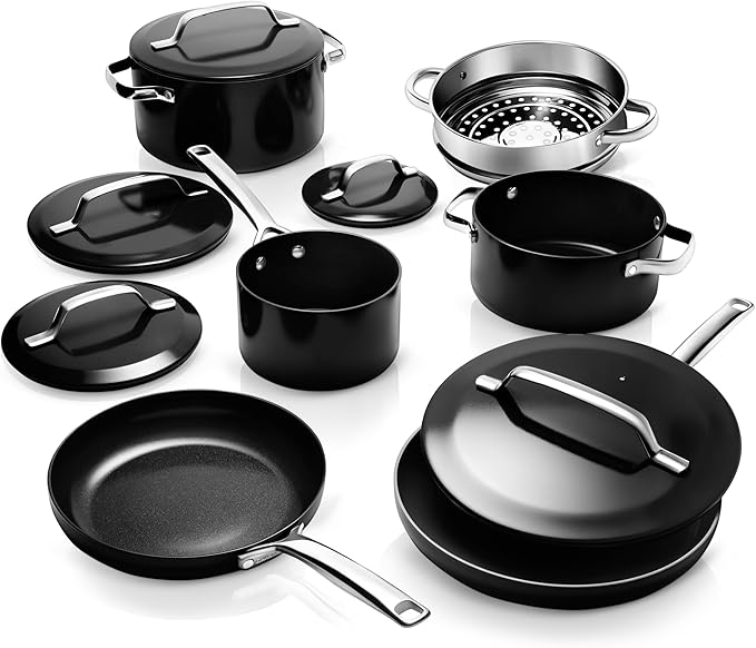 Gotham Steel Modern 11 Pc Ceramic Pots and Pans Set Non Stick Professional Elegant Kitchen Cookware Sets with Steamer for Cooking Non Toxic Made without PFOS PFOS Dishwasher &amp Oven Safe