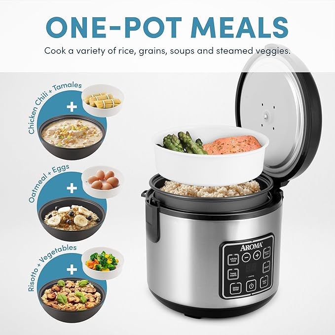 AROMA Digital Rice Cooker 4-Cup (Uncooked) / 8-Cup (Cooked) Steamer Grain Cooker &amp ARC-954SBD Rice Cooker 4-Cup Uncooked 2.5 Quart Professional Version