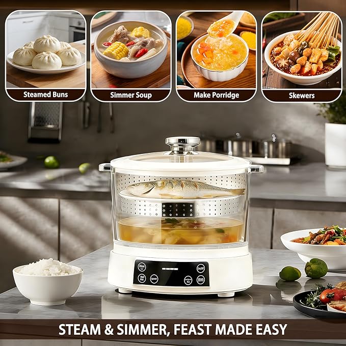 3L Low Carb Rice Cooker Multi-Rice Cooker with Auto Lift Filter Basket Separate Rice from Soup Steam or Boil Smart Touchscreen Precise Temperature Control for Home Use