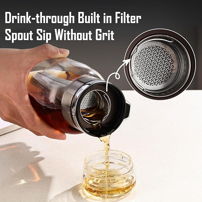 Bincoo Glass Cold Brew Coffee Maker with Extended Fine Mesh Filter Tea Infuser Bottle Iced Coffee Maker with Thick Borosilicate Glass (750ml/24oz)