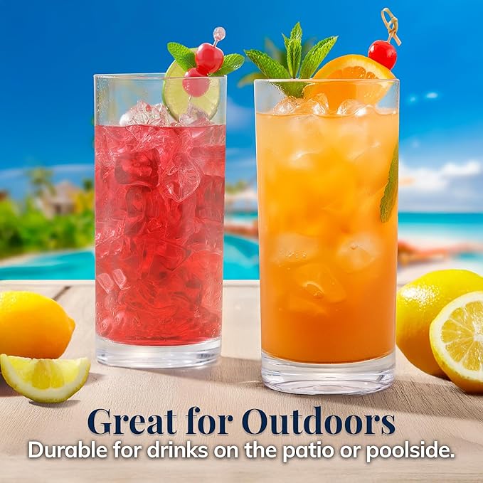 US Acrylic Classic Clear Plastic Reusable Drinking Glasses (Set of 6) 24oz Iced-Tea Cups | BPA-Free Tumblers Made in USA | Top-Rack Dishwasher Safe