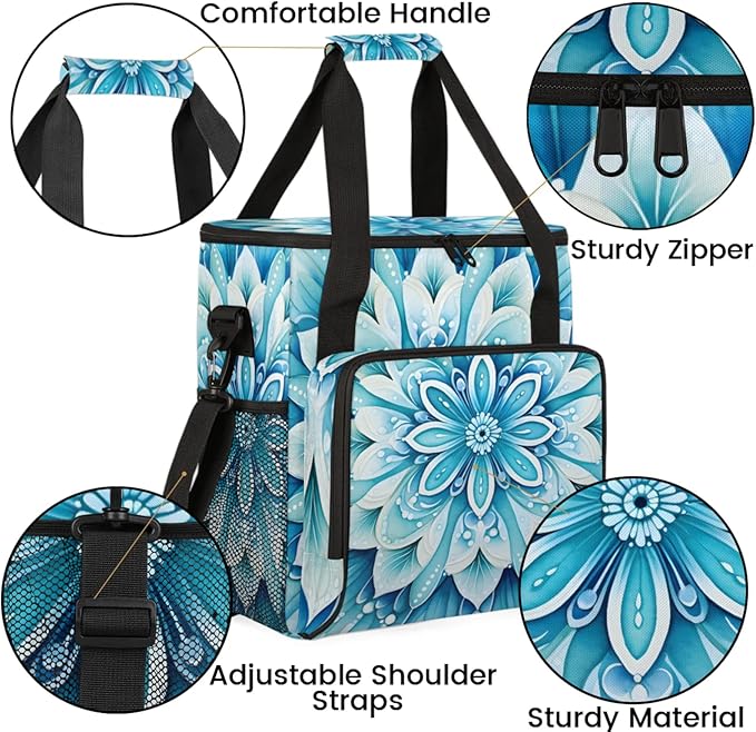 Floral Design Coffee Maker Travel Bag for Keurig K-Mini/K-Mini Plus Insulated Waterproof Tote with Pockets for K-Cup Portable Single-Serve Brewer Case