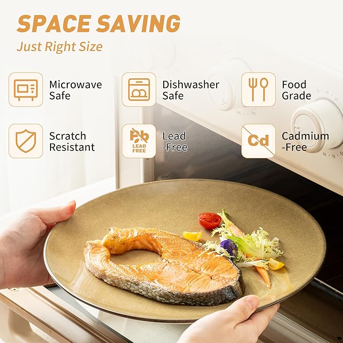 Plates and Bowls Sets 12 Pieces Modern Stoneware Dinnerware Set for 4 Kitchen Dinner Set Ceramic Dishware Dishes Set Microwave and Dishwasher Safe (Maize Yellow)