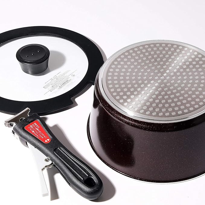 Pearl Metal HB-3497 5-Piece Frying Pan and Pot Set Induction Compatible Brown Diamond Coat Removable Handle Set 5