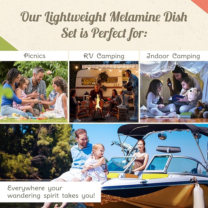 Melamine Dinnerware Sets - 6-pc Marine Dish Set - 2 Bowls 2 Salad &amp 2 Dinner Melamine Plates for Indoor &amp Outdoor - BPA Free Dishwasher Safe Shatter-Res Dinnerware Set - Camping Dishes Cam