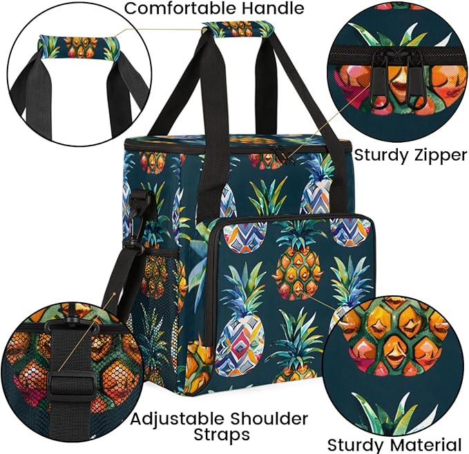 Pineapples Print Coffee Maker Travel Bag for Keurig K-Mini/K-Mini Plus Insulated Waterproof Tote with Pockets Portable Single-Serve Brewer Case